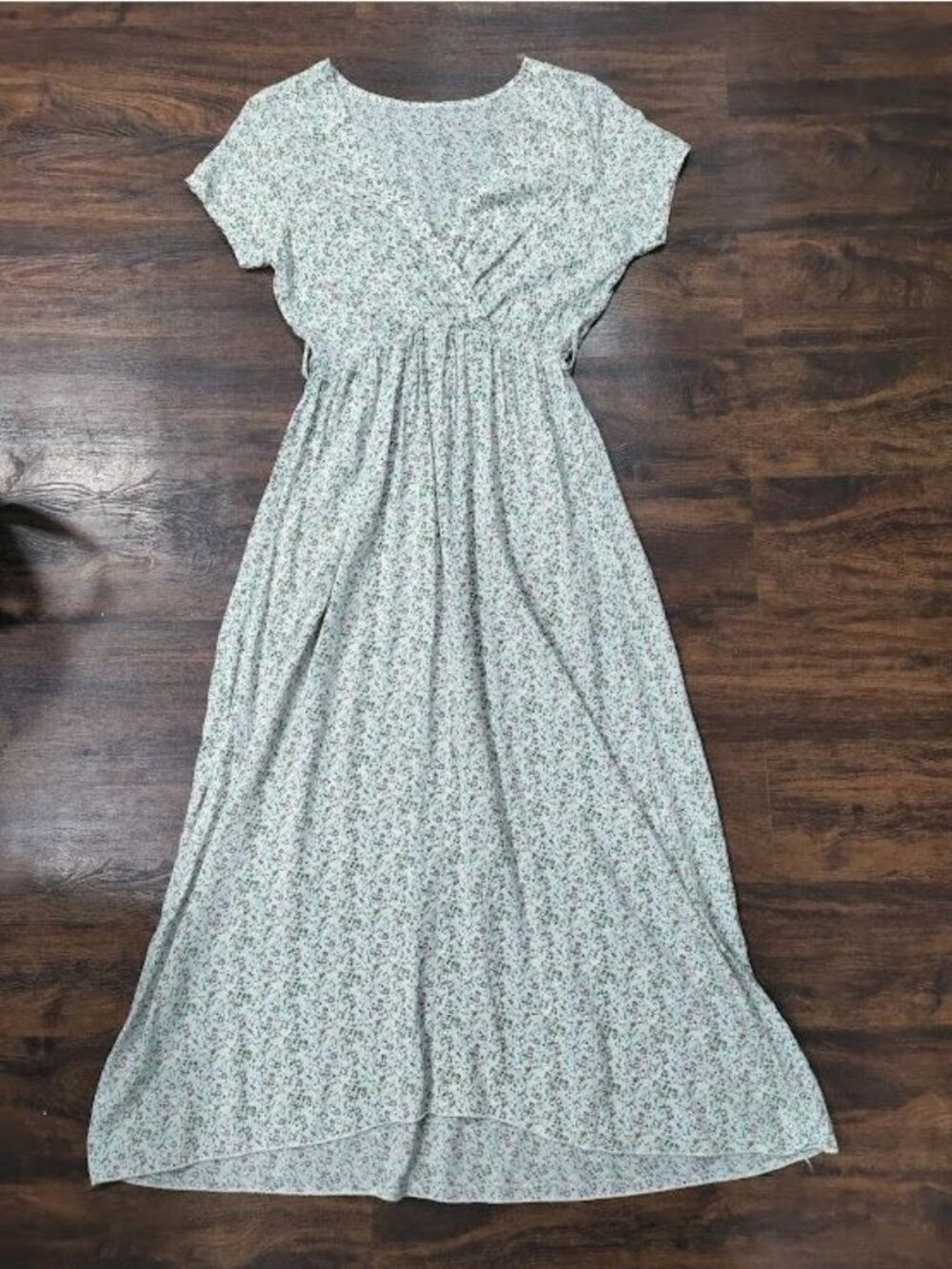 Made In Italy Short Sleeve Floral Print V Neck Maxi Dress White Pink Women's L - Picture 9 of 13